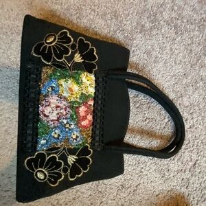 Vintage 1950s beaded wool bag by Caron of Houston Texas